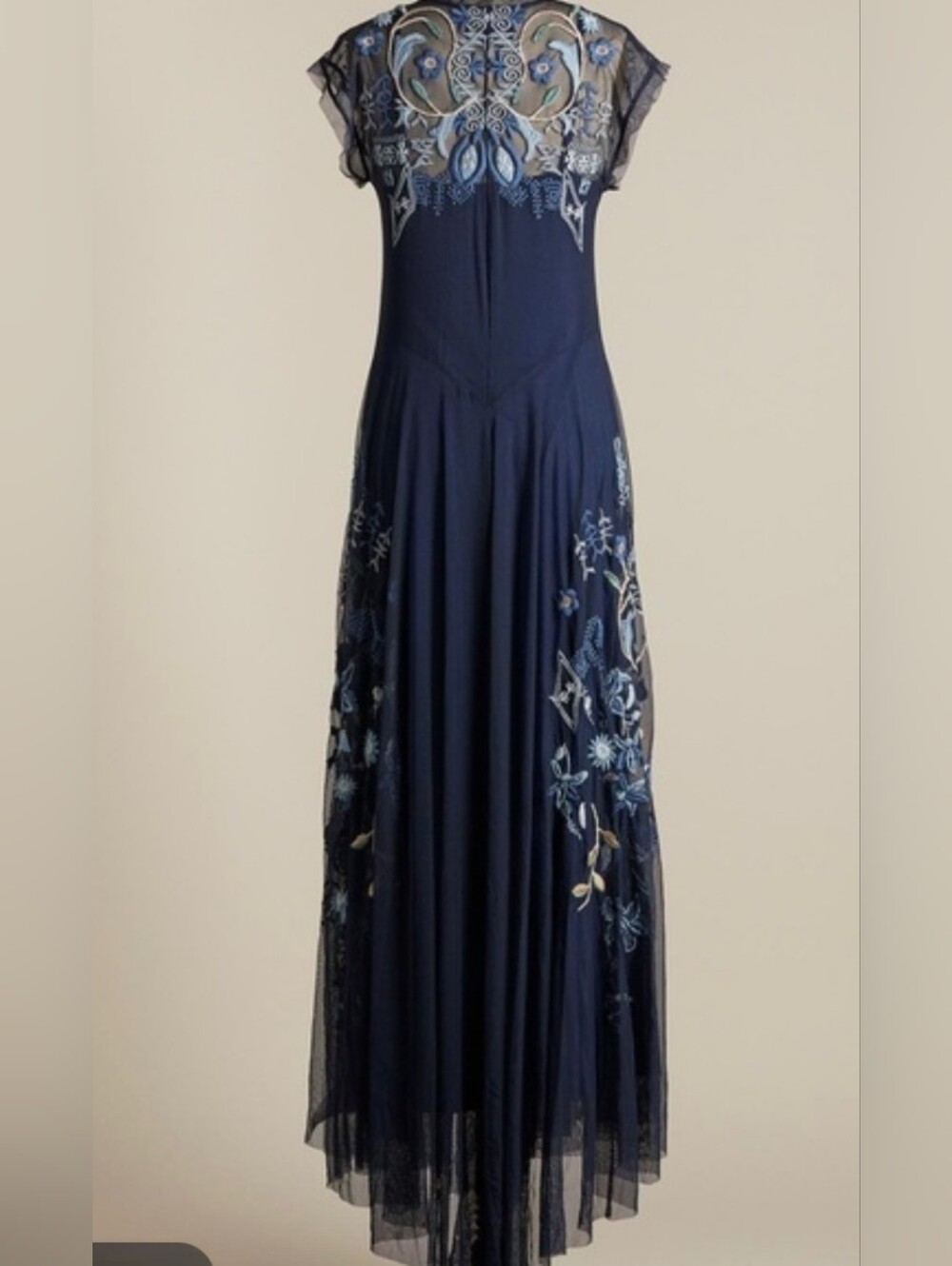 Johnny Was Navy Maxi Dress with Light Blue & Pale Yellow Embroidery Size Small - Picture 3 of 8